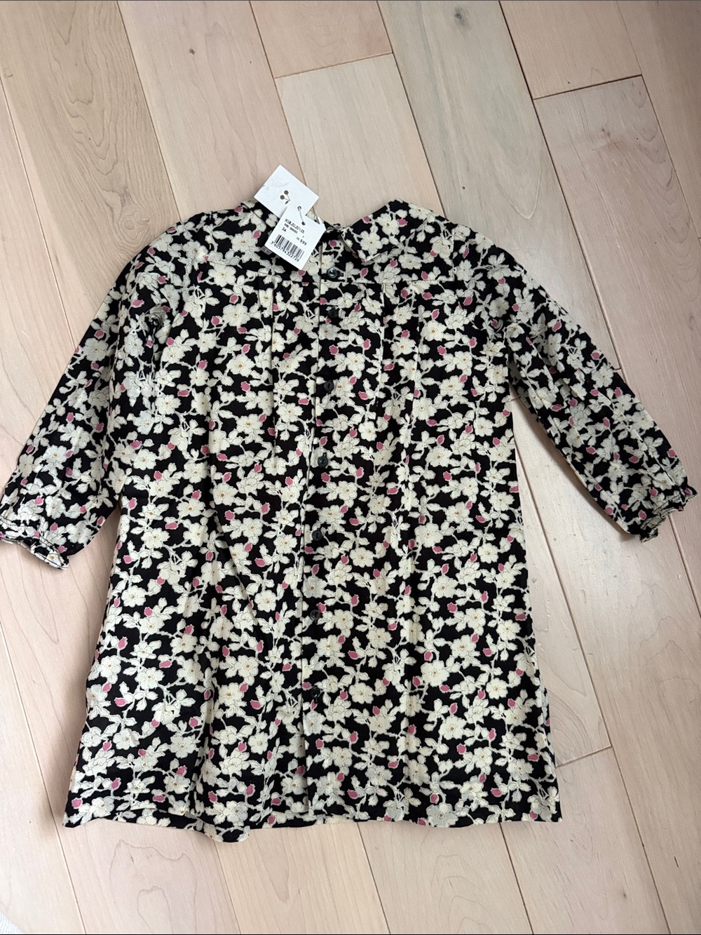 Bonpoint Black Floral Smocked Dress with Pink Accents - Picture 10 of 12